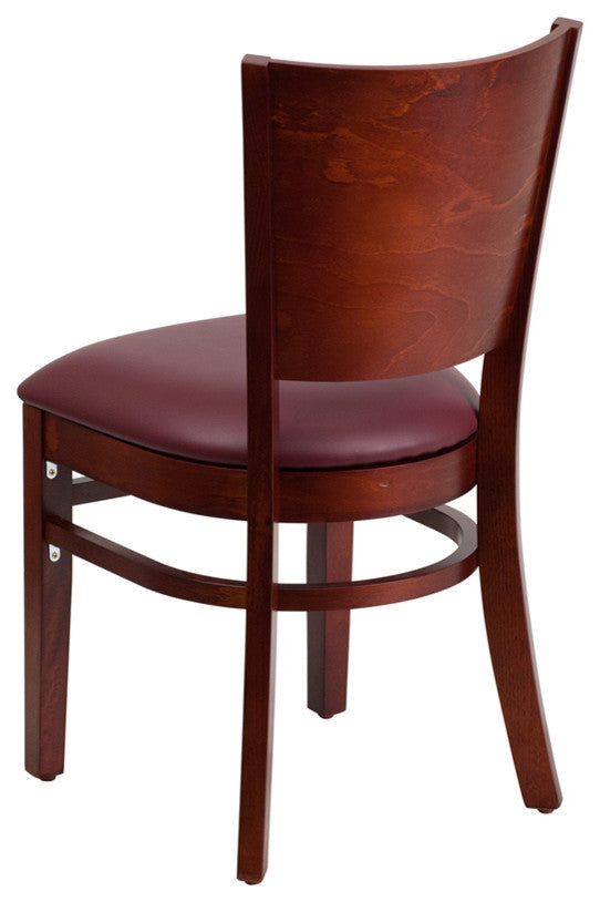 Dyersburg Wood Chair Solid Back Mahogany, Burgundy Vinyl Seat