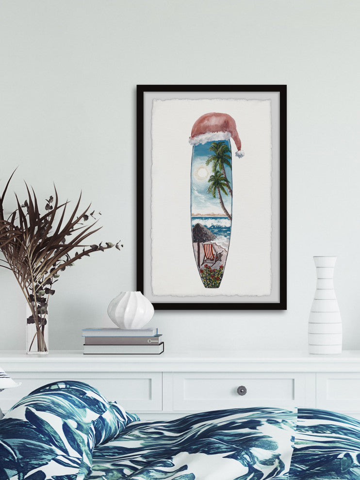 "Christmas Surfboard" Framed Painting Print, 16x24
