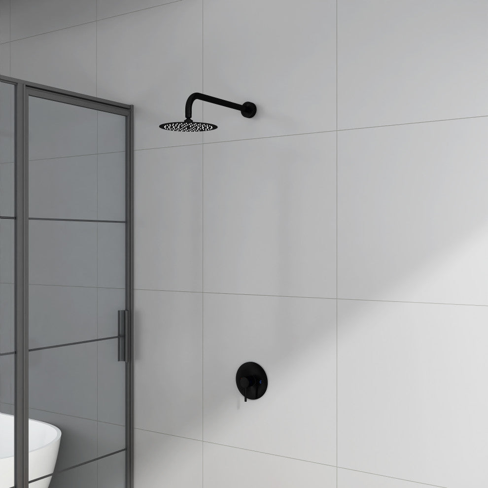 Wall Mount Shower Faucet With Rough-In Valve, Matte Black