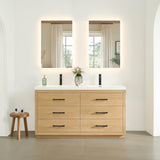 Sigrid Bathroom Vanity, White Oak, 60", With Mirror