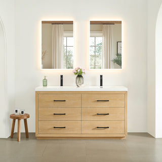 Sigrid Bathroom Vanity, White Oak, 60", With Mirror