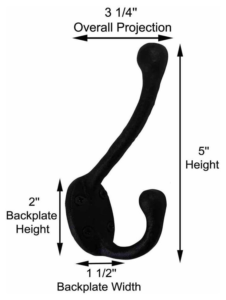 Wrought Iron Double Hook Black for Coats Towels Robes |