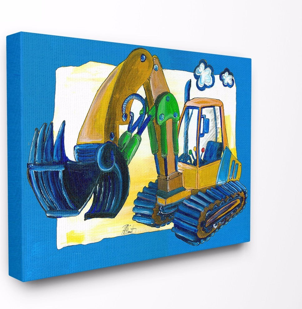 Stupell Industries Yellow Excavator with Blue Border, 30 x 40