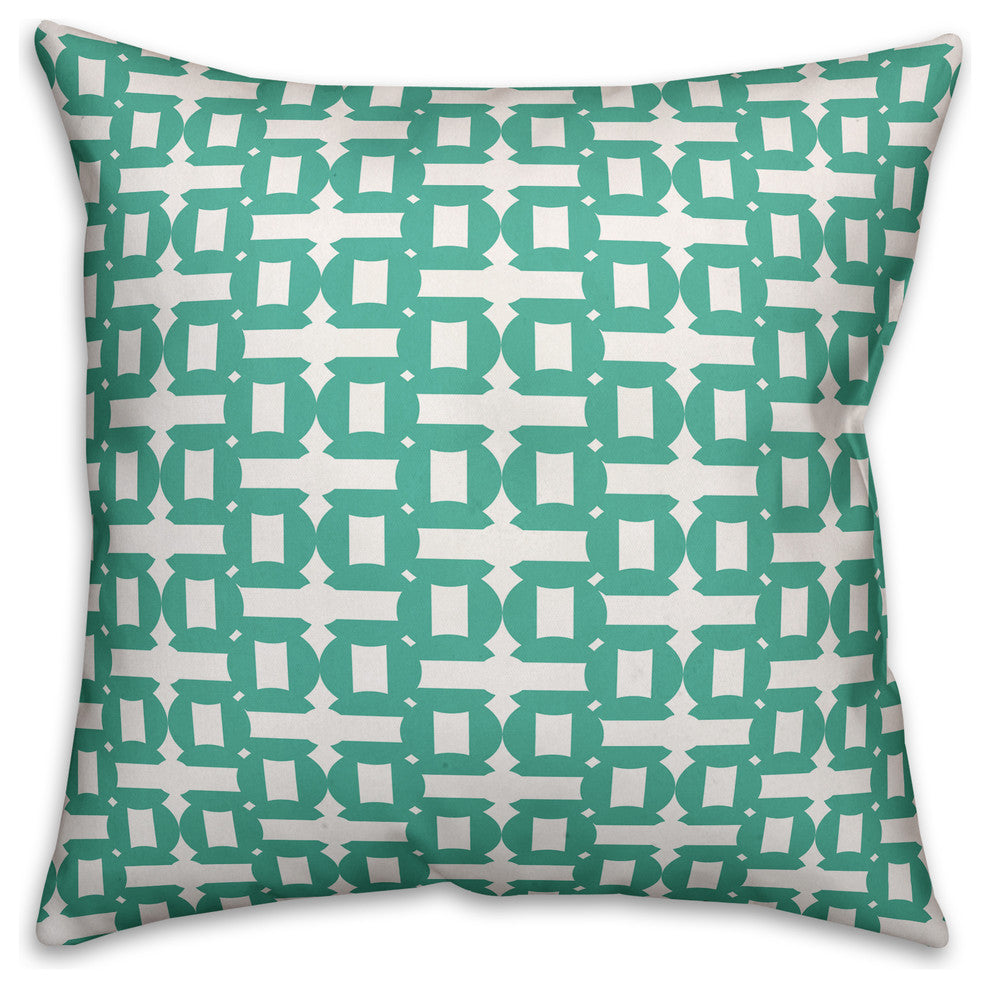 "Teal Geo Pattern" Outdoor Throw Pillow, 18"x18"