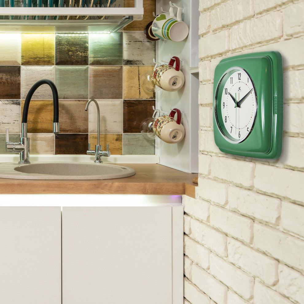 Square Retro Wall Clock, 9.25", Green