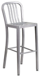 30'' High Metal Indoor-Outdoor Barstool With Vertical Slat Back, Silver