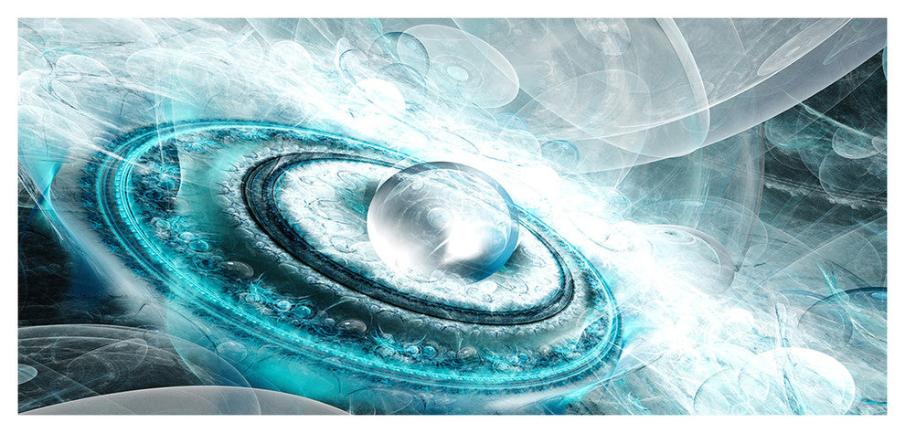 Blue Fractal Flying Saucer, Large Floral Canvas Art Print, 60"x28"