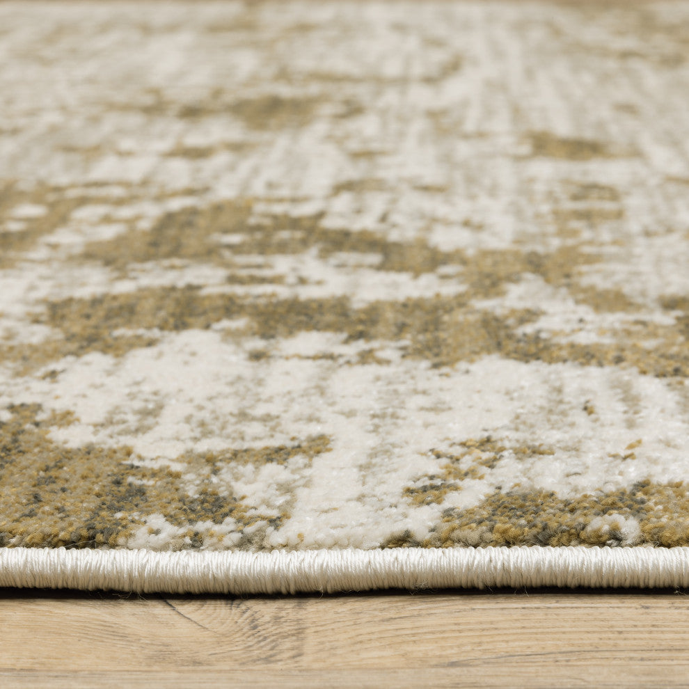 Vander Casual Distressed Beige/Gold Power-Loomed Area Rug, 9'10"x12'10"