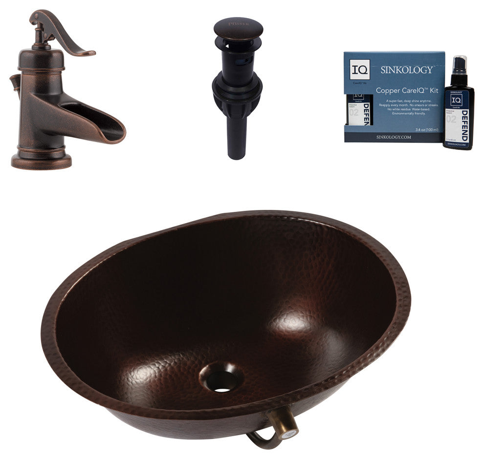 Freud Copper 19" Oval Undermount Bath Sink with Ashfield Faucet Kit