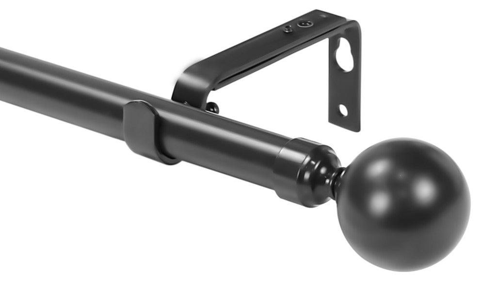 1" Steel Ball Drapery Curtain Rod, Black, 48"-84"
