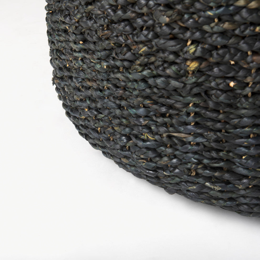 Dina 75Lx75Wx45H Black Cornhusk and Water Hyacinth Round Coffee Table Pouf