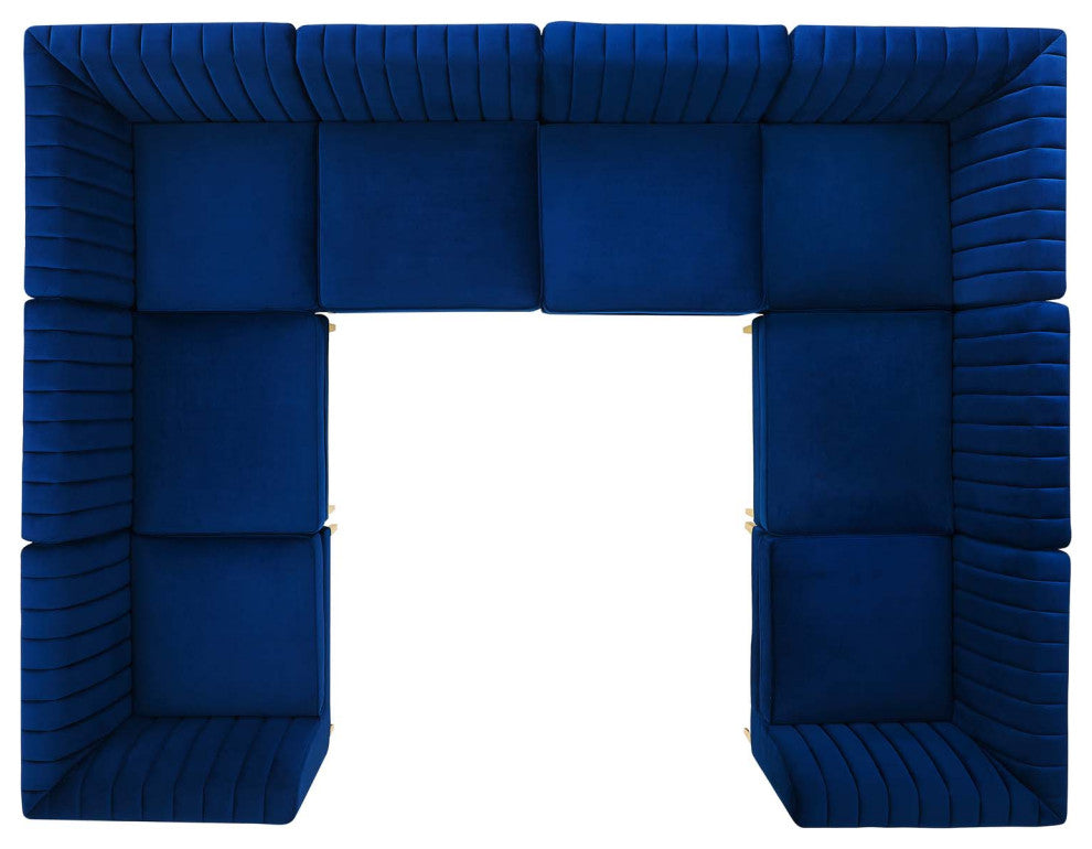 Tufted Sectional Sofa Set, Velvet, Blue Navy, Modern, Living Lounge Hospitality