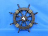Rustic Wood Finish Decorative Ships Wheel With Starfish, 18"