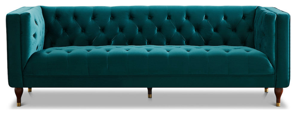 Houston Mid-Century Modern Luxury Chesterfield Velvet Sofa, Teal
