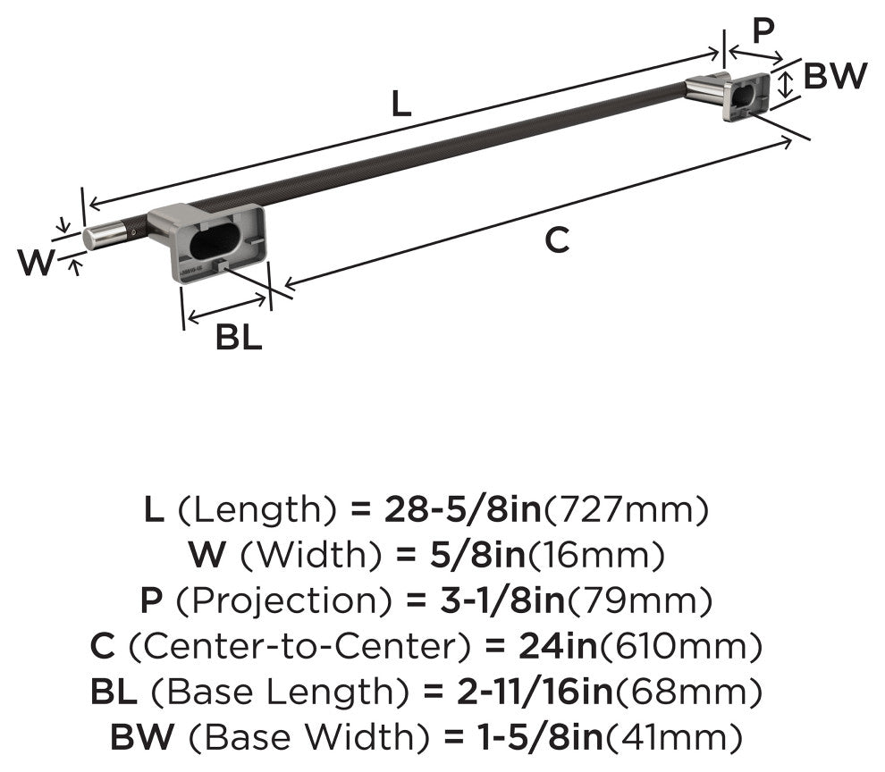 Amerock Esquire Contemporary Towel Bar, Brushed Nickel/Oil-Rubbed Bronze, 24" Ce