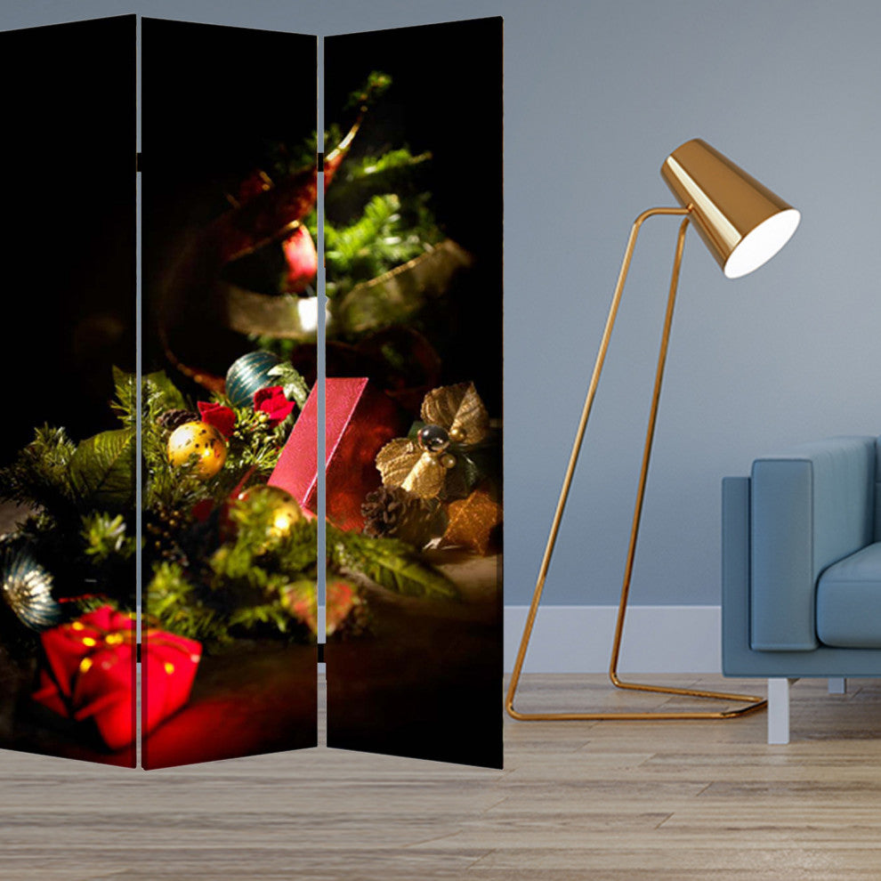 1" x 48" x 72" Multi Color Wood Canvas Christmas Screen