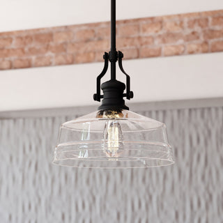 Beloit Farmhouse Pendant Ceiling Light Clear Glass, Matte Black, 12"wx17"hx12"d