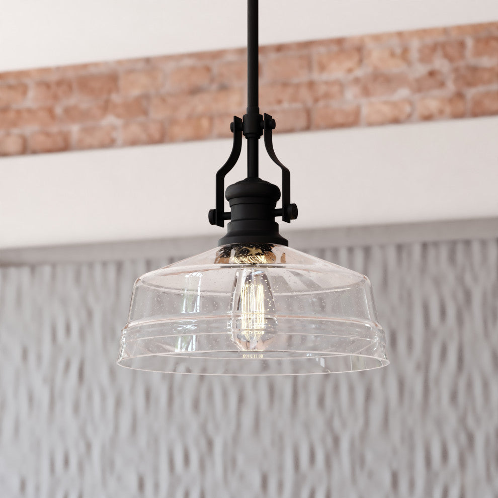 Beloit Farmhouse Pendant Ceiling Light Clear Glass, Matte Black, 12"wx17"hx12"d