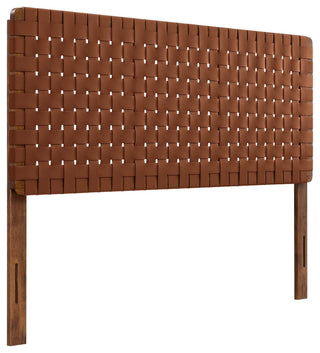 Sparta Weave Vegan Leather Queen Headboard, Walnut Brown