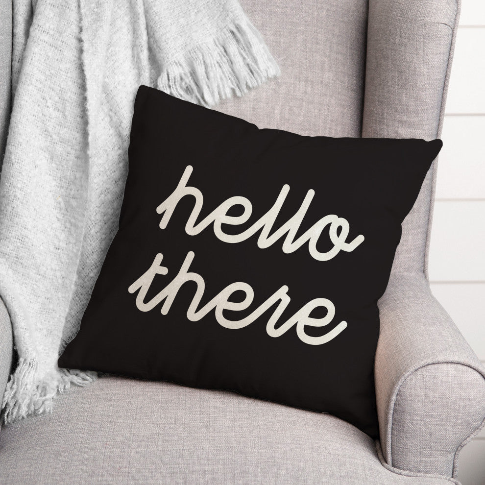 Black Hello There 18x18 Indoor/Outdoor Pillow