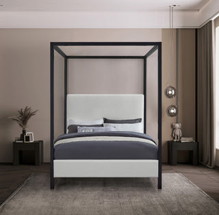 James Linen Textured Fabric Upholstered Bed, Cream, Queen