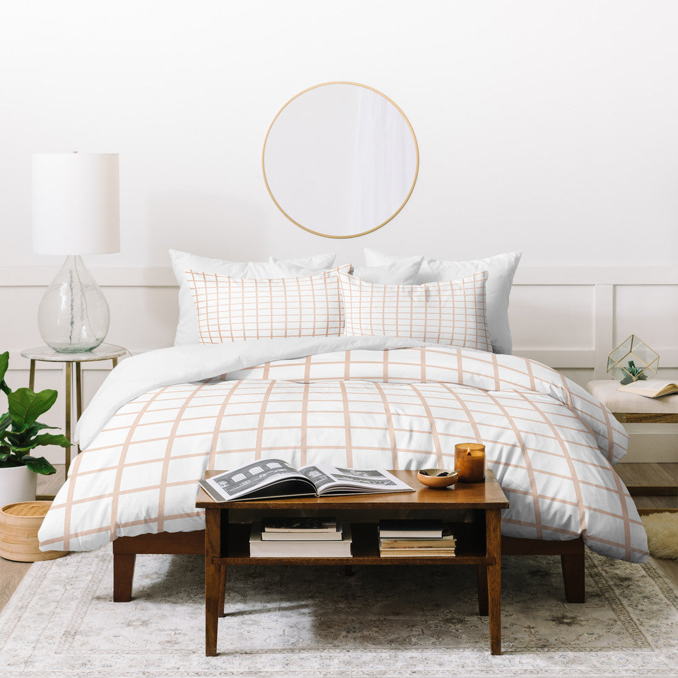 Little Arrow Design Co Blush Grid Duvet Cover Set, Queen