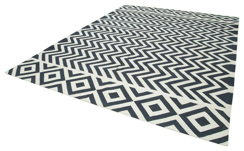 Rug N Carpet - Handmade Wool 9' 1'' x 11' 11'' Modern Design Dhurrie Kilim Rug