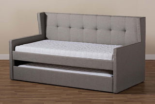 Sylvia Fabric Upholstered Twin Size Daybed With Trundle, Gray