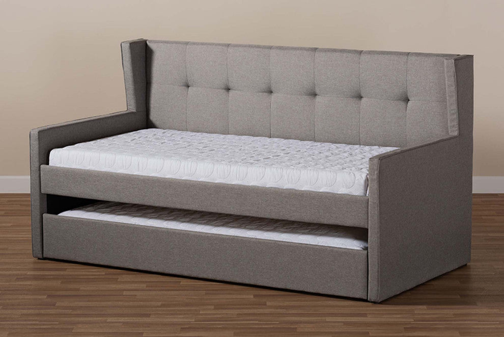 Sylvia Fabric Upholstered Twin Size Daybed With Trundle, Gray
