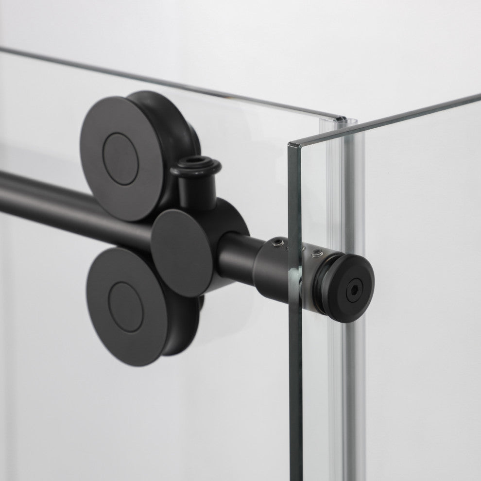 Villena Rectangle Single Sliding Frameless Shower Enclosure, Matte Black, 60"