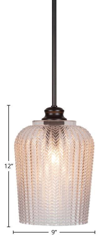 Cordova 1-Light Stem Hung Pendant, Matte Black/Clear Textured