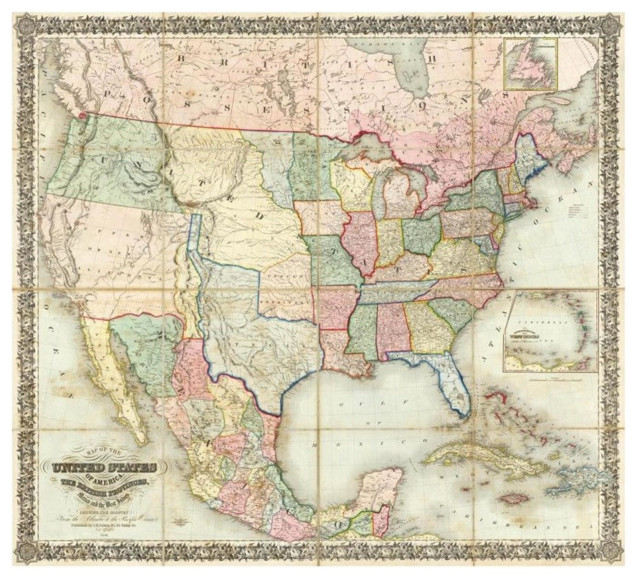 "Map of The United States of America, 1848" Paper Print by J. H. Colton, 18"x16"