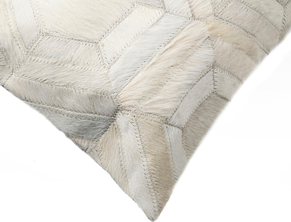 12"x20" Torino Hexagon Cowhide Pillow, Off-White