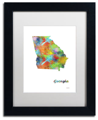 Marlene Watson 'Georgia State Map-1' Art, Black Frame, 11"x14", White Matte