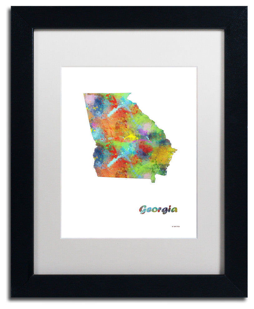 Marlene Watson 'Georgia State Map-1' Art, Black Frame, 11"x14", White Matte