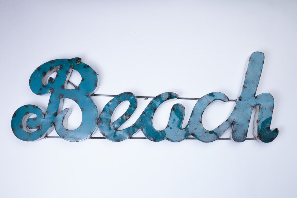 "Beach" Recycled Metal Sign