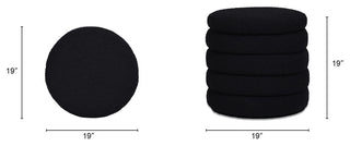 Fuji 19" Oversized Horizontal Tufted Round Storage Ottoman, Ebony Black Boucle