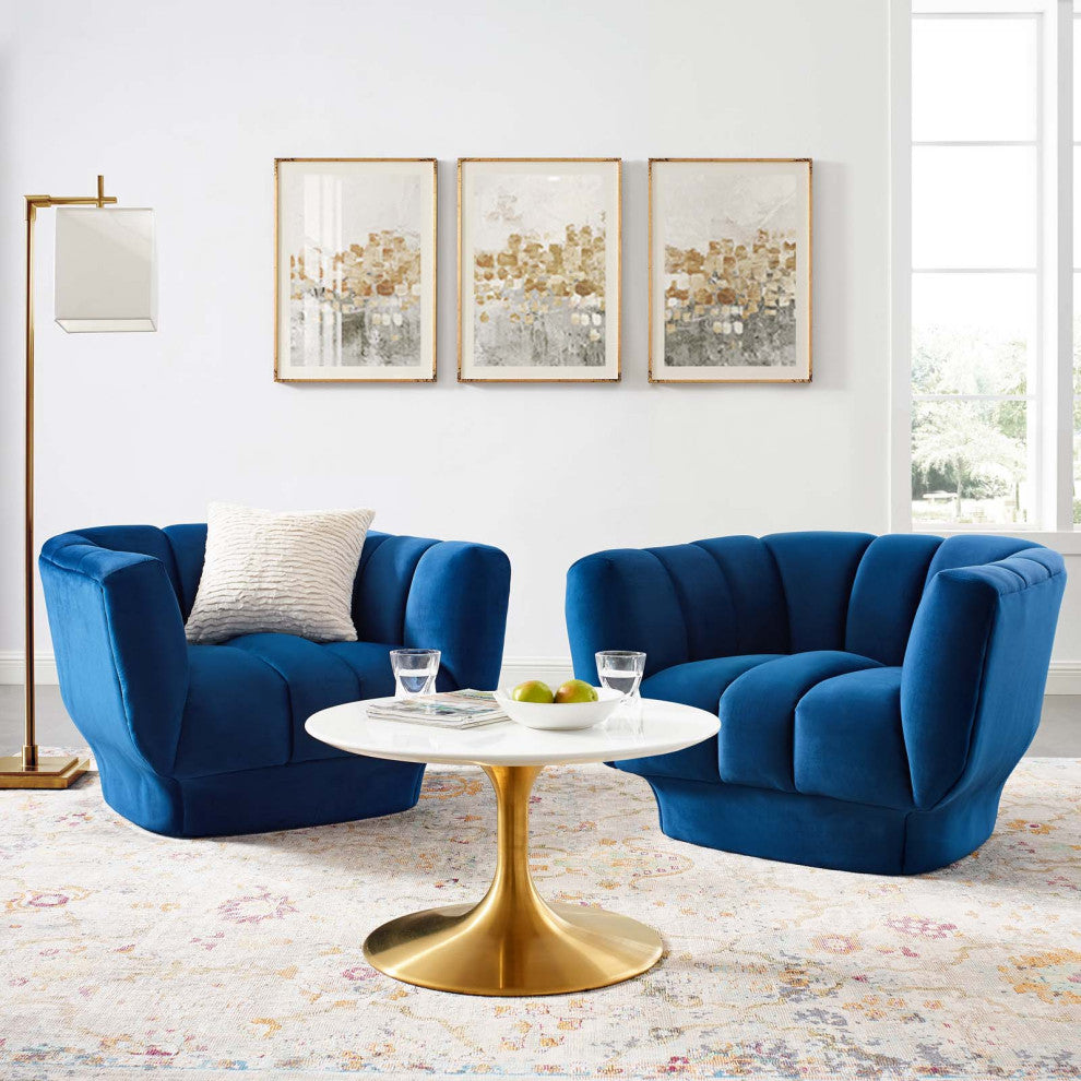 Tufted Armchair Accent Chair, Set of 2, Velvet, Blue Navy, Modern, Lounge