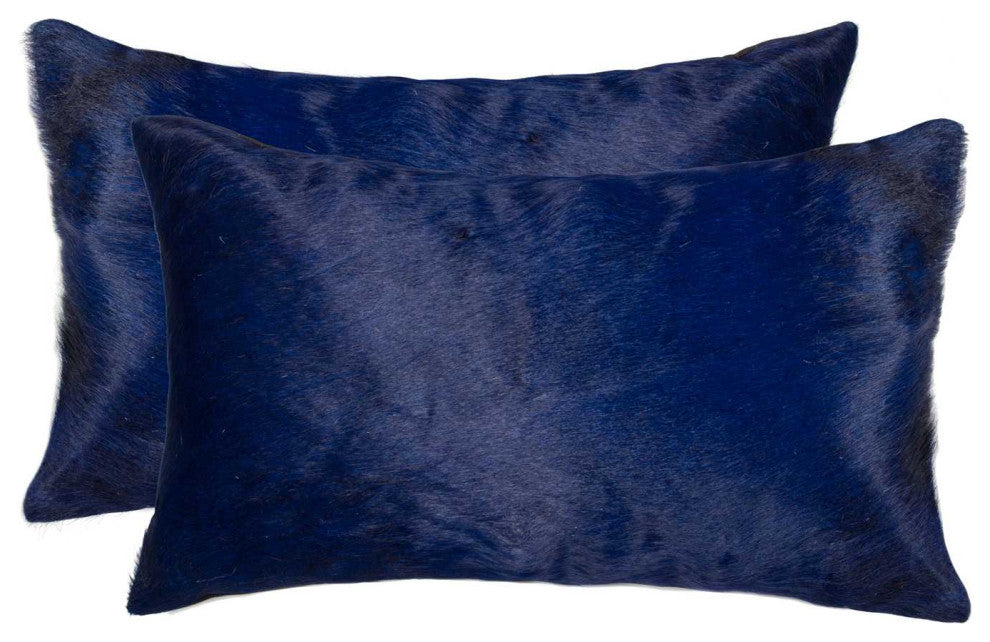 HomeRoots 12" x 20" x 5" Navy, Cowhide Pillow 2-Pack