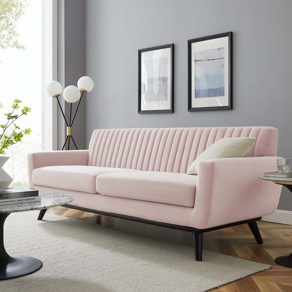 Tufted Sofa, Velvet, Pink, Modern, Living Lounge Room Hotel Lobby Hospitality
