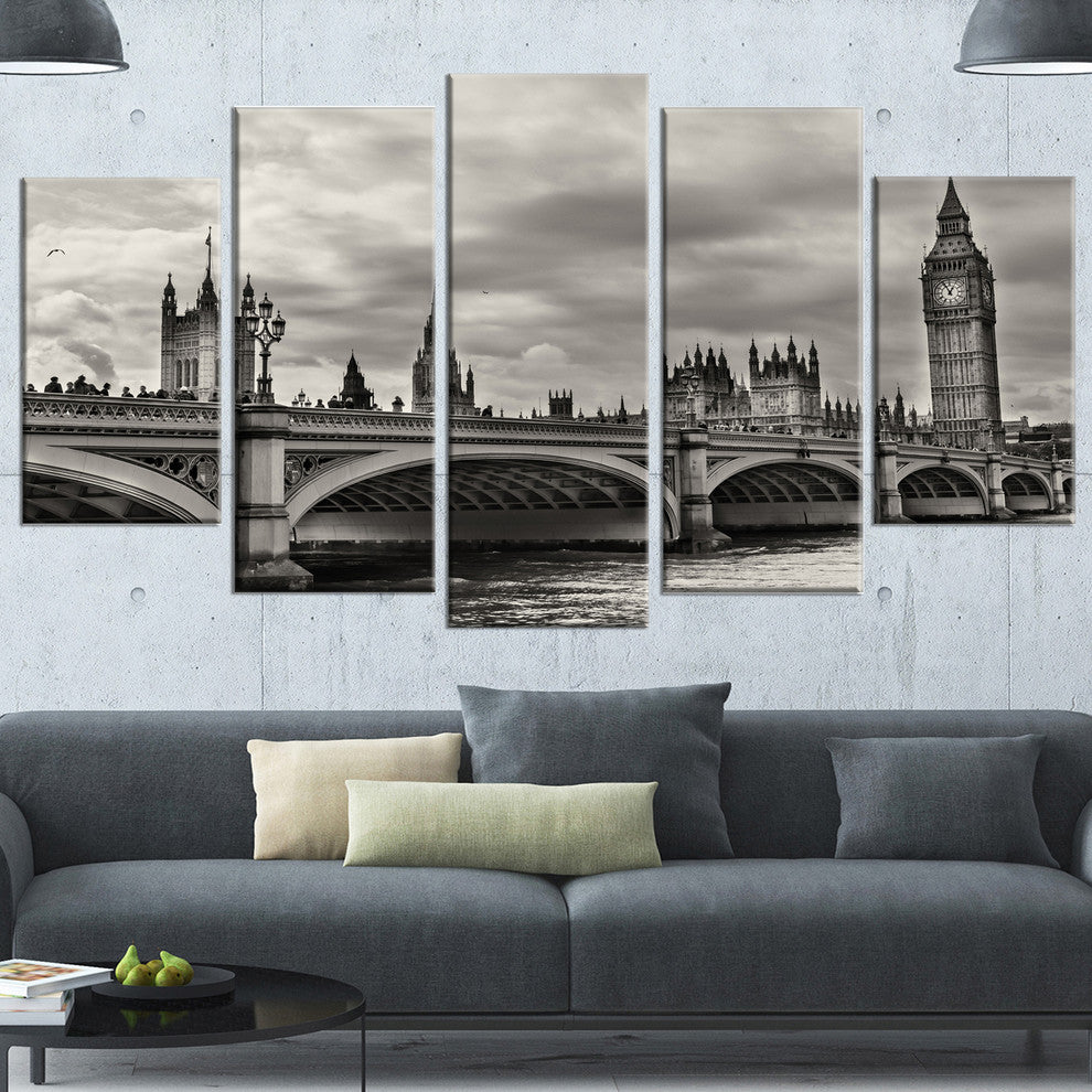 Wonderful View of Westminster Bridge, Cityscape Canvas Print, 60"x32", 5 Panels