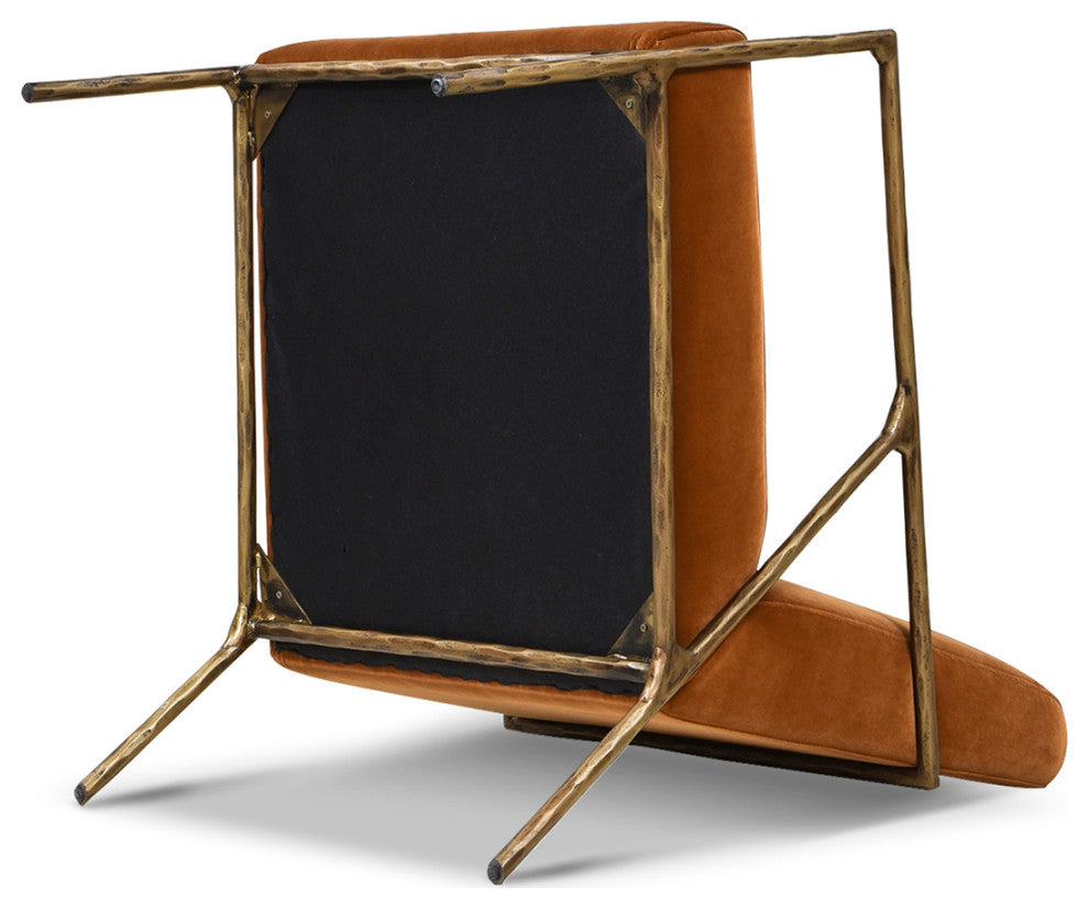 Aerin 24.5" Hammered Brass Accent Arm Chair, Burnt Orange