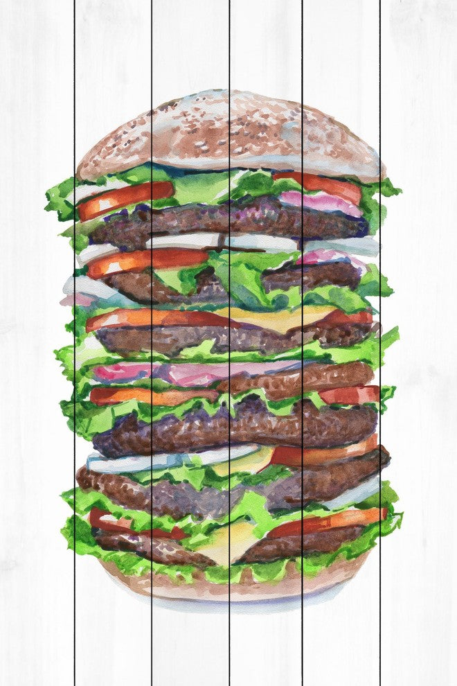 "Stacked High" Painting Print on White Wood, 30"x45"