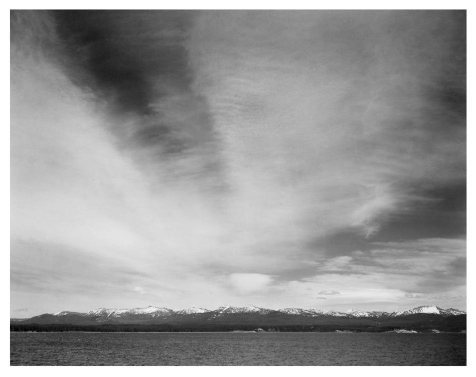 "Wider strip of mountains, Yellowstone Lake, 1941-1942" Paper Art, 24"x19"