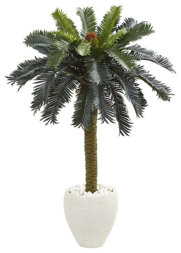 Nearly Natural 4' Sago Palm Artificial Tree in White Planter