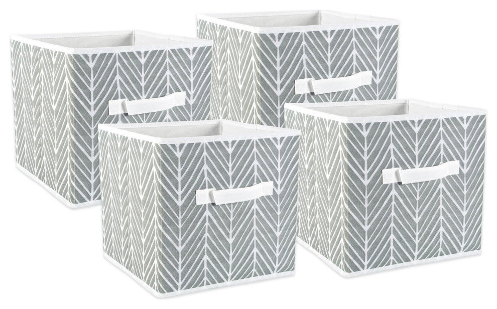 Nonwoven Polyester Cube Herringbone Gray Square 11"x11"x11", Set Of 4