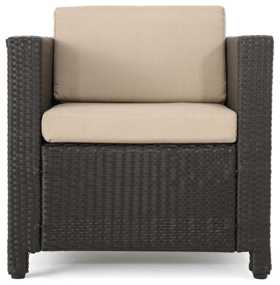 GDF Studio 4-Piece Livingston Outdoor Fire Pit Chat Set, Brown