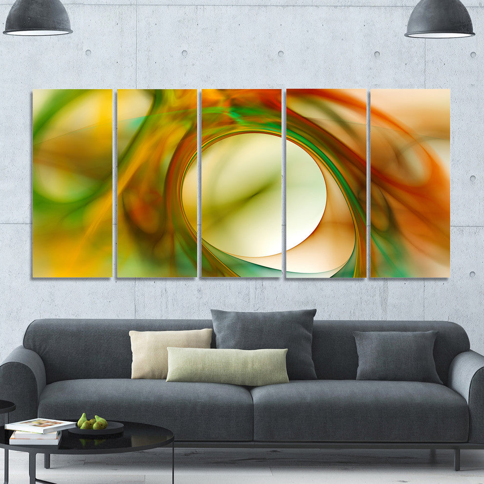 Circled Green Psychedelic Texture, Abstract Art on Canvas, 60"x28", 5 Panels