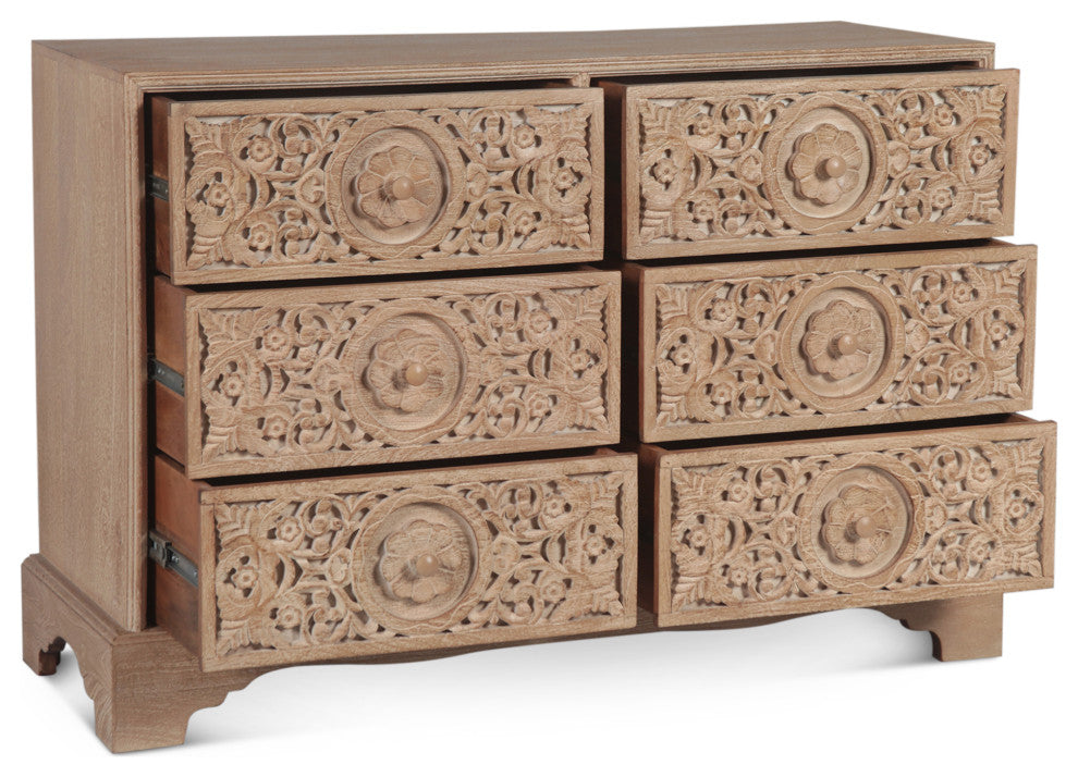 Haveli 50-Inch Mango Wood Dresser in Natural Whitewash Finish