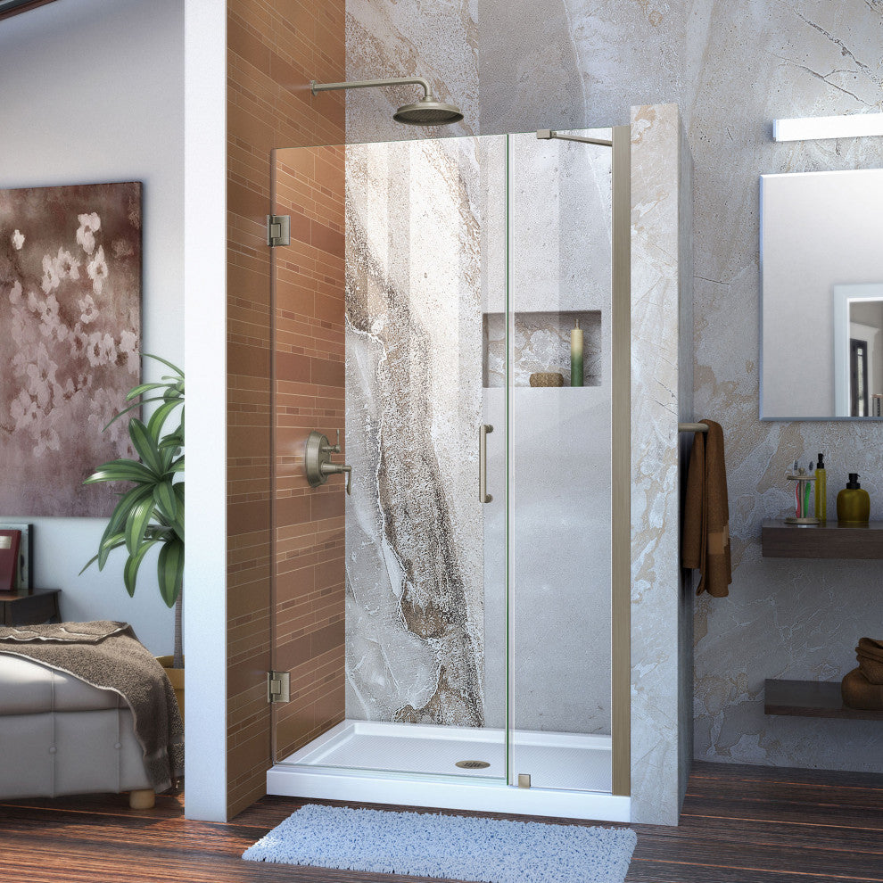 DreamLine Unidoor 35" to 36" Frameless Hinged Shower Door, Brushed Nickel
